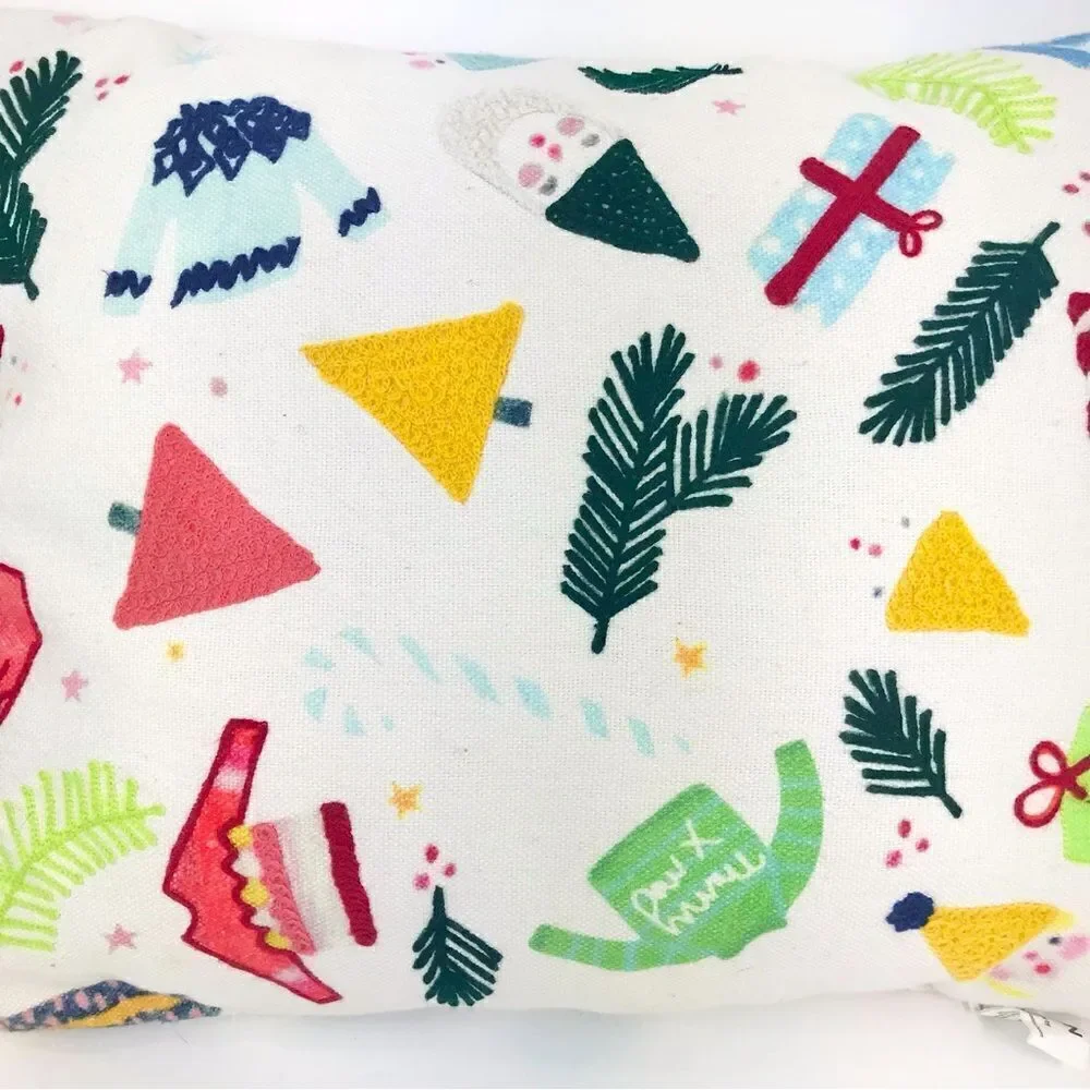 Joann Colorful Tassel Holiday Themed Embroidered Christmas Accent Pillow